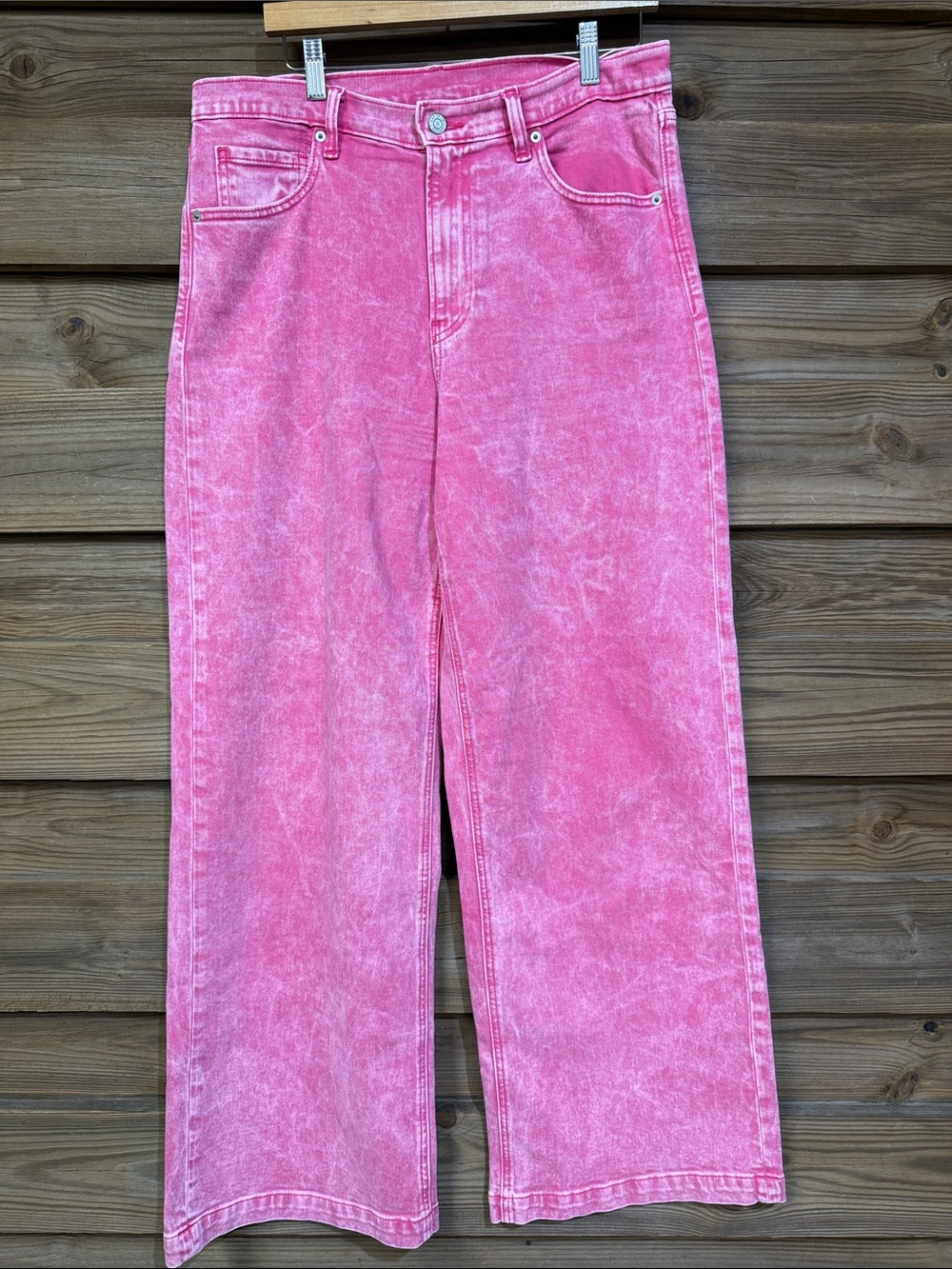 GAP Pink Acid-Wash Wide Leg Ankle Jeans